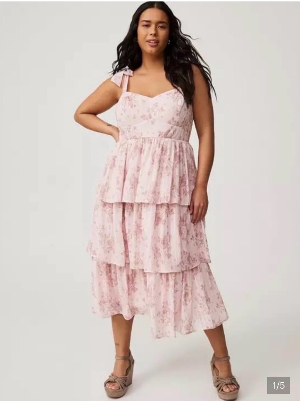 Torrid Sweetheart Tiered Midi Dress Flashed Roses Floral Cream Size 5/5X